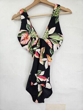 Sea Level Australia One Piece Swimsuit Womens 12 Floral Scoop Back Black Beach